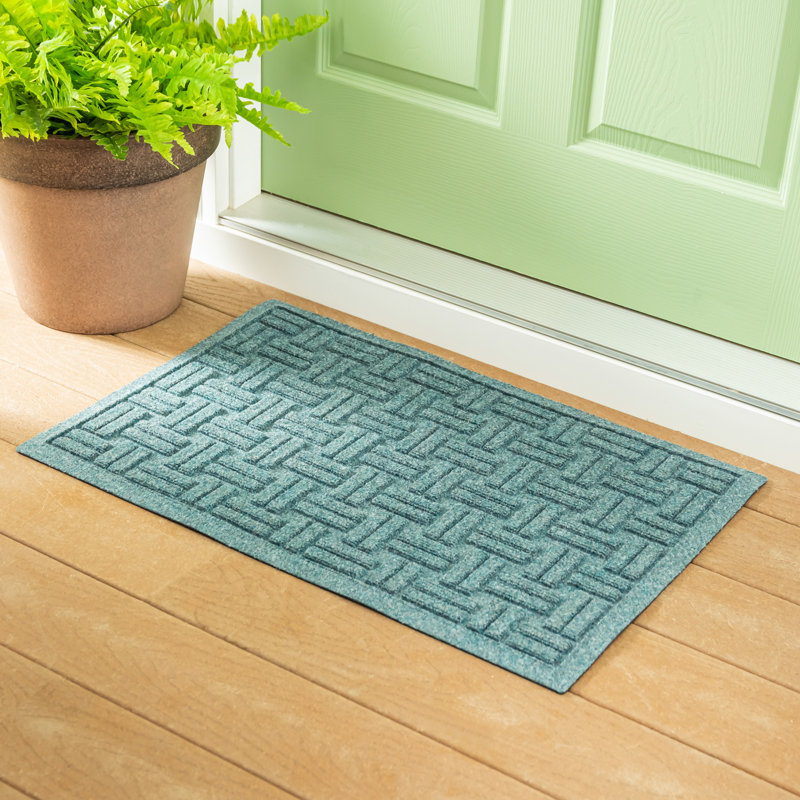 Kaylei Non-Slip Geometric Outdoor Doormat, Bluestone