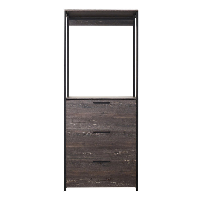 Système d'organisation modulaire Gin, 3 tiroirs gris rustique, 1 tringle, noir