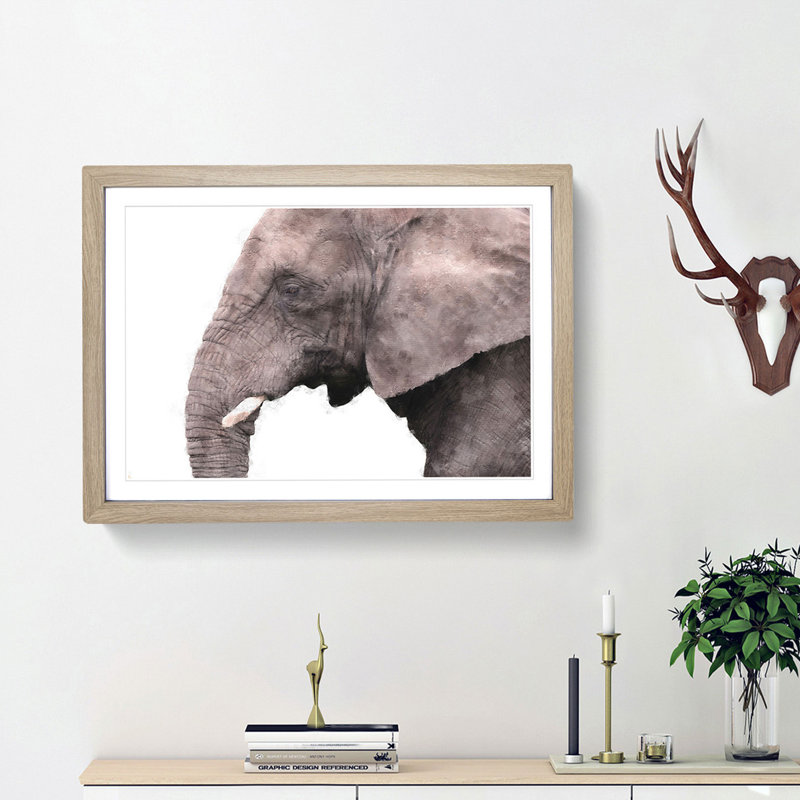 Portrait of an Elephant - Framed Print, 33cm H x 45cm W x 2cm D, Oak Framed