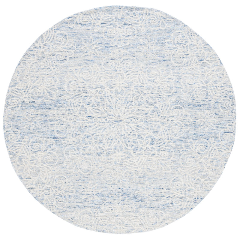 Gosha Hand Tufted Wool/Cotton with Cotton Backing Floral Rug in Blue/Ivory, Round 6'