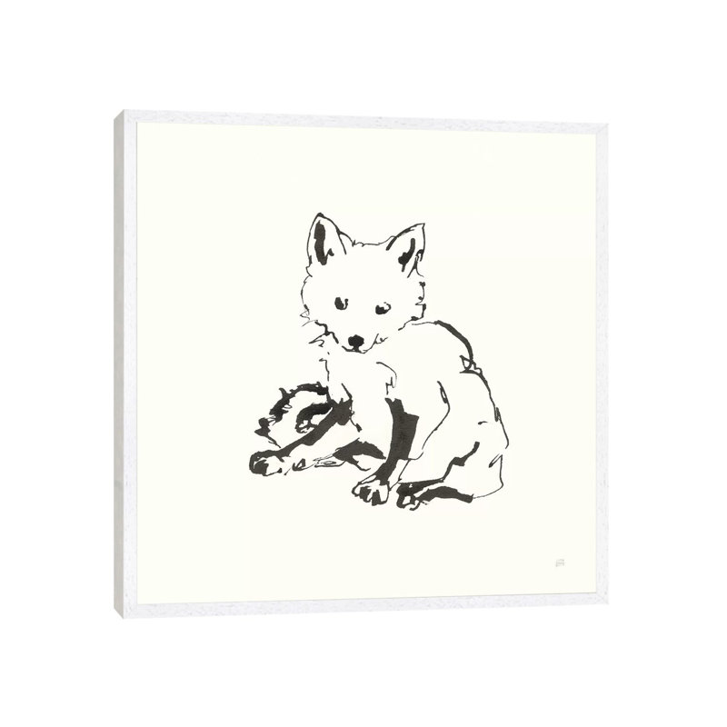 Line Fox by Chris Paschke - Painting on Canvas, White Framed Canvas, 93.98cm H x 93.98cm W x 3.81cm D