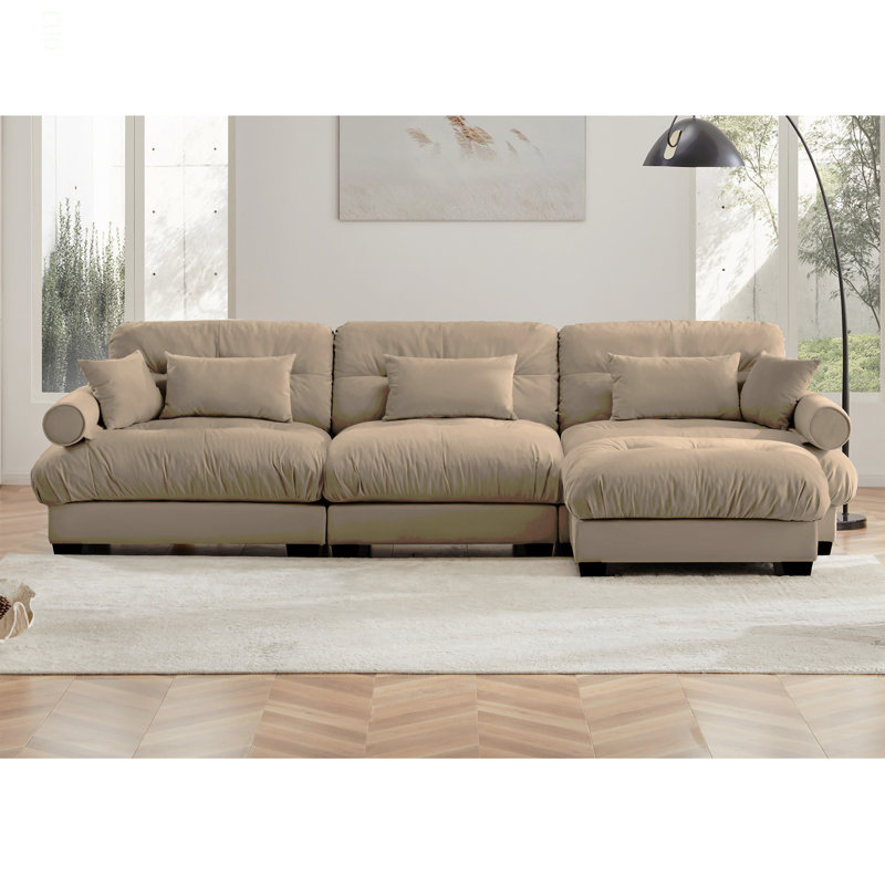 Canapé modulaire en velours surdimensionné Comfort, Velours brun, H 35 po x l 130 po x P 37 po