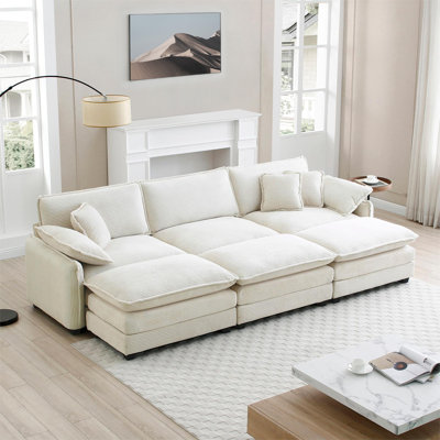Kaoruko Oversized Modular Cushioned Sofa,With 3 Ottomans To Work As Sleeper Sofa Beds, 3-Seater Sofa With 3 Footstools