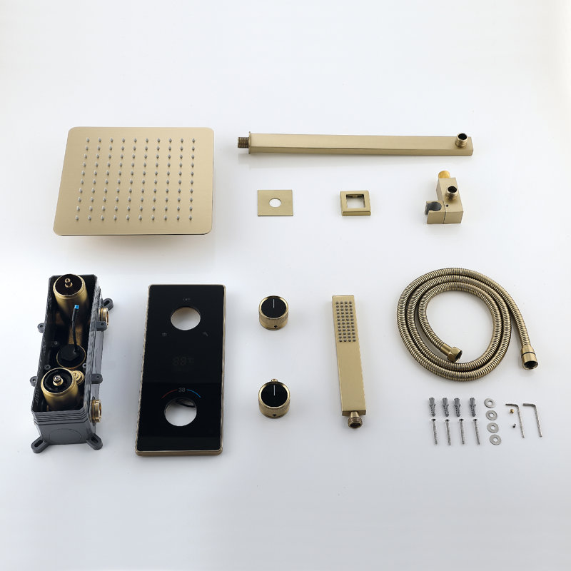 Thermostatic Complete Shower System with Rough in-Valve, Brushed Gold