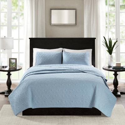 Blue Reversible Quilt For Full/Queen - Comfortable Cotton Filler Gorgeous Quilting Includes And 2 Shams Washable Home Decor In Cozy Filled Enchanting Comes With Two Machine Furnishing Accessory