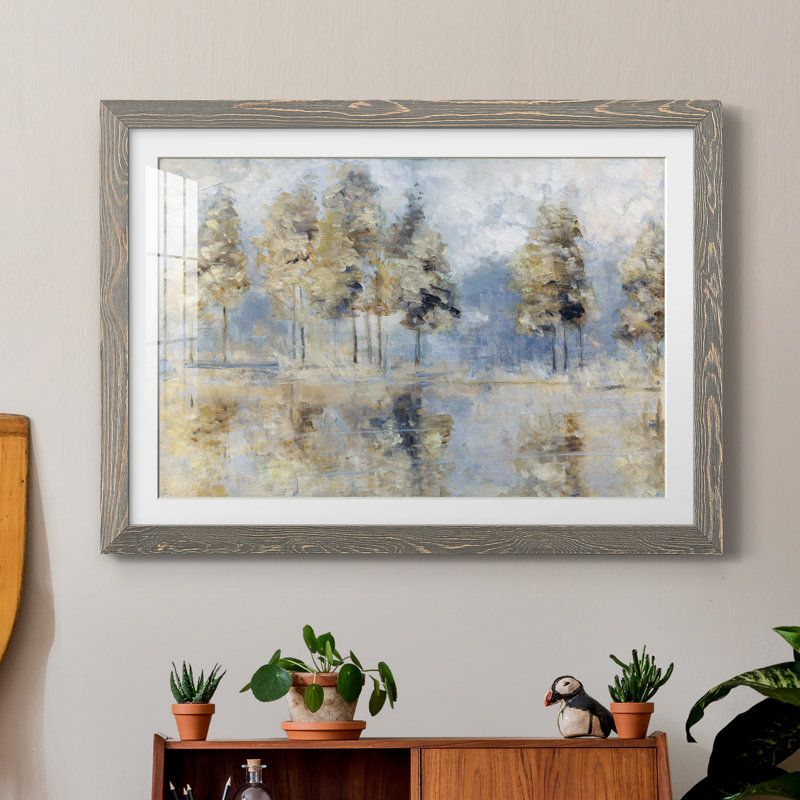 «Blue Golden Forest», reproduction d'art sur papier encadré, H 31 po x l 44 po x P 1 po, Cadre en papier gris