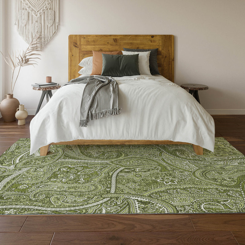 Premium Machine Washable Cerrito Green Rug, Rectangle 9' x 12'