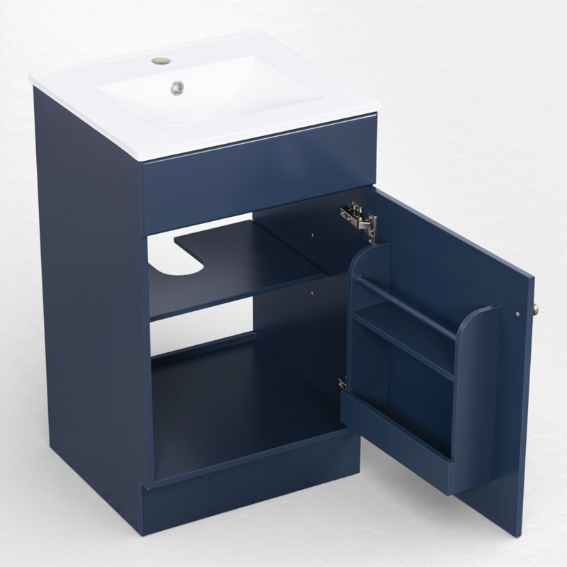 20" Single Bathroom Vanity Set With Ceramic Top, Blue/Gold