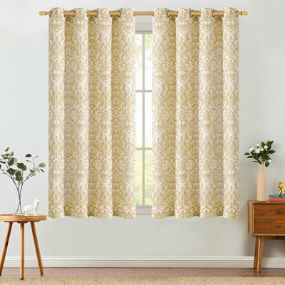Grommet Vintage Damask Patterned Linen Curtains for Bedroom Vintage Curtains