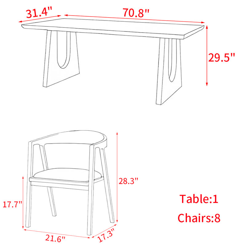 American Style Solid Wood Rectangular Dining Table, 29.5"H x 70.7"L x 31.4"W