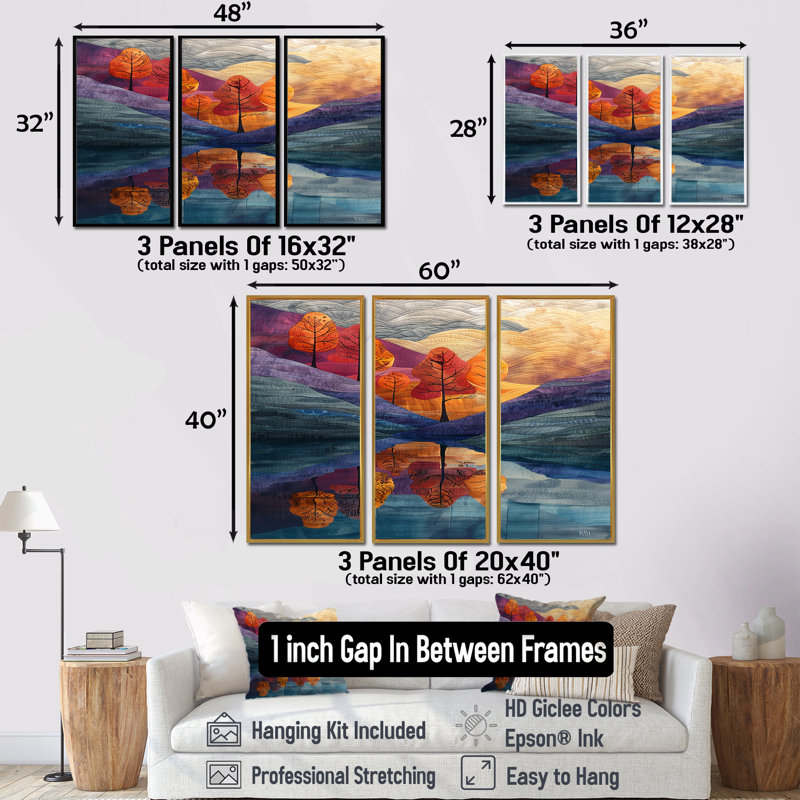 Ensemble de salon Red Wall Trees par The Mountain Lake, Encadrement argenté, H 40 po x l 60 po x P 1 po