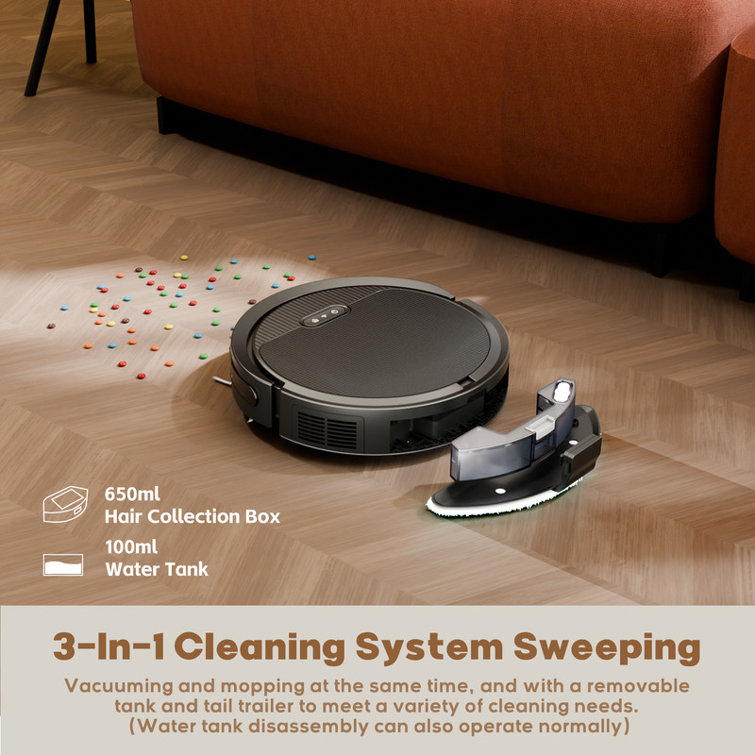 Robot Vacuum And Mop Combo, App/Voice Control, 2 In 1 Robot Vacuum Cleaner, 4000pa Max Power Suction, Scheduled Cleaning, Automatic Recharge, For Pet Hair, Low Carpet, Black