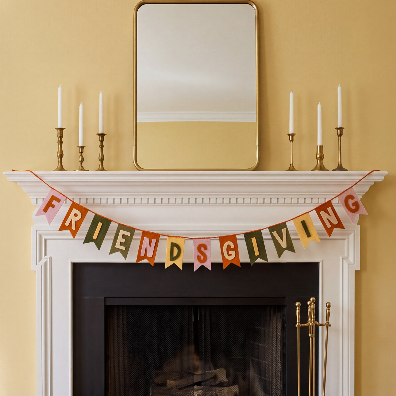 Friendsgiving Wool Felt Garland Orange Thanksgiving