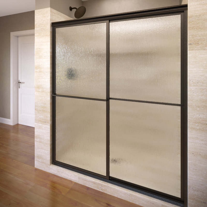 Deluxe 44" W x 68" H Frameless Shower Door, Oil Rubbed Bronze, Rain
