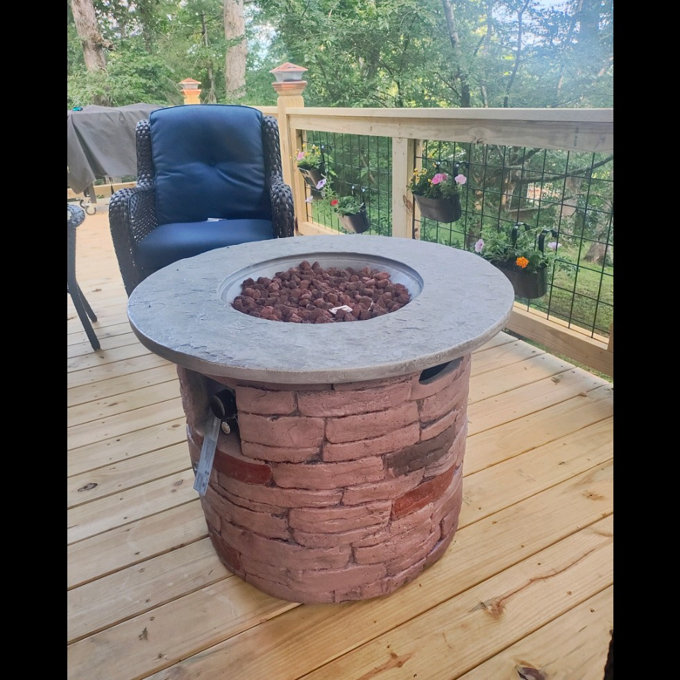 Cliff Round Concrete Propane Smokeless Fire Pit Table with Hidden Fuel Tank