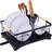 Beechwood-Handled Dish Drying Rack, Modern Steel Design With Drain Spout For Countertop