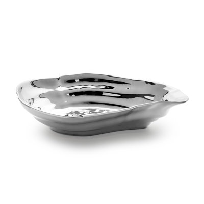 Coastal Luxury: Silver Plated Porcelain Oyster Serving Bowl – 48 oz Capacity, Tarnish-Resistant Elegance for Dining & Entertaining- Great for serving salads, seafood dishes, side dishes, or pasta
