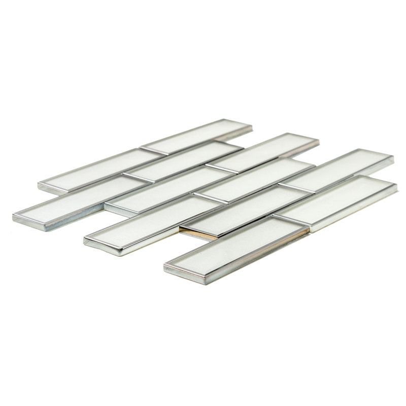 Athena 12" x 12" Glass Brick Joint Mosaic Wall Tile, Silver