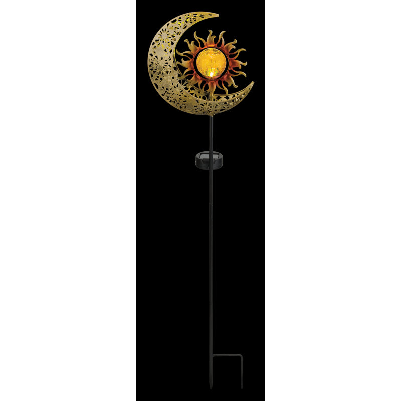 36.5" Gold Filigree Sun Moon Solar Garden Stake