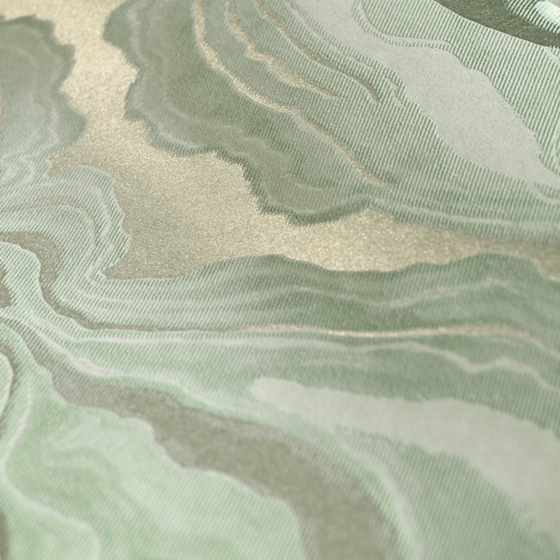 Slow Living Metallic Texture Abstract Wave Wallpaper Roll, Wasabi Green
