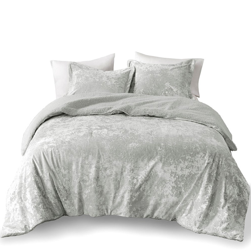 King/ King Bedding - Grey Velvet Comforter Warm Crushed
