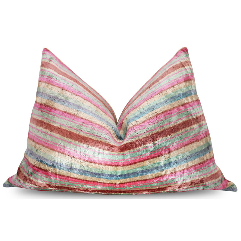 Coussin décoratif fait à la main Canvello, Vert / Rose / Rouge, 16 po x 24 po, Rectangulaire