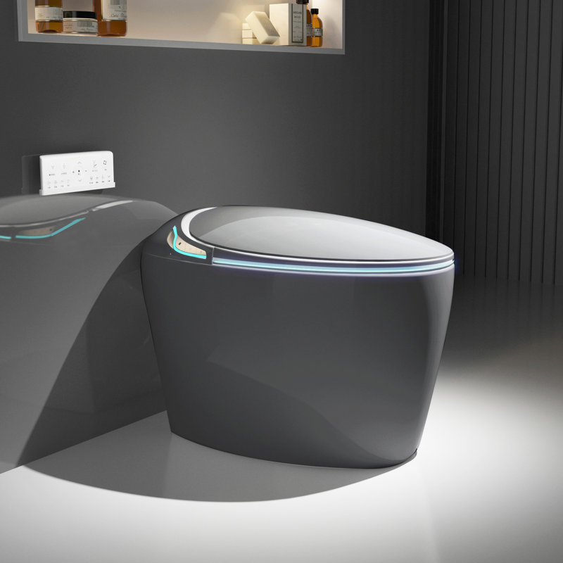 Smart Toilet With Convenience Factors, Auto Open/Close Seat, Foot Sensor, Grey Bathroom Bidet Built In, Led Display, Night , For Modern