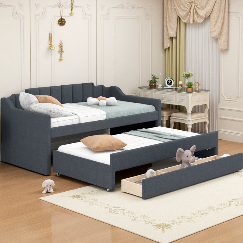 Lit de jour simple avec couchette et 3 tiroirs Timeless, Gris