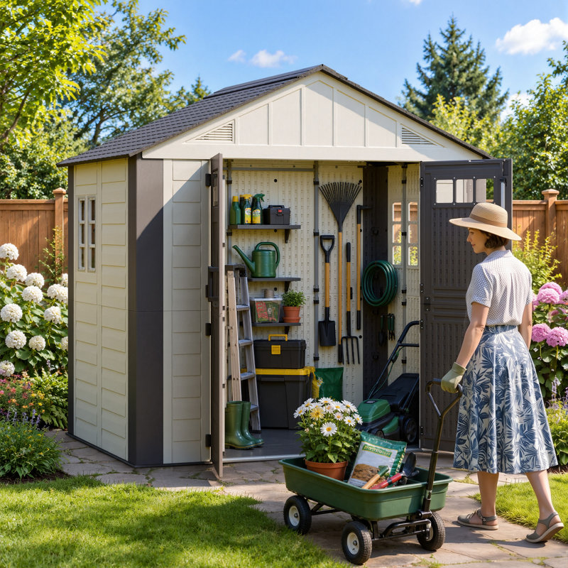 Abri de jardin Edrosie Inc 8x6 pi en résine avec fenêtres, 8×6FT