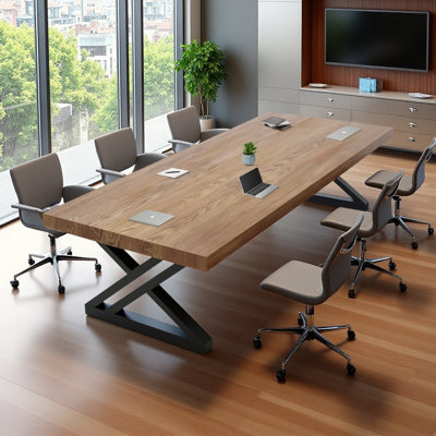 Modern Industrial-Style Solid Wood Conference Table, Rectangular Discussion And Office Conference Table by Inbox Zero