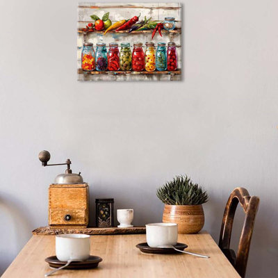 30*40，Kitchen Wall Decor Mason Jar Canvas Wall Art Farmhouse Spices Food Prints Pictures Rustic Still Life Painting.