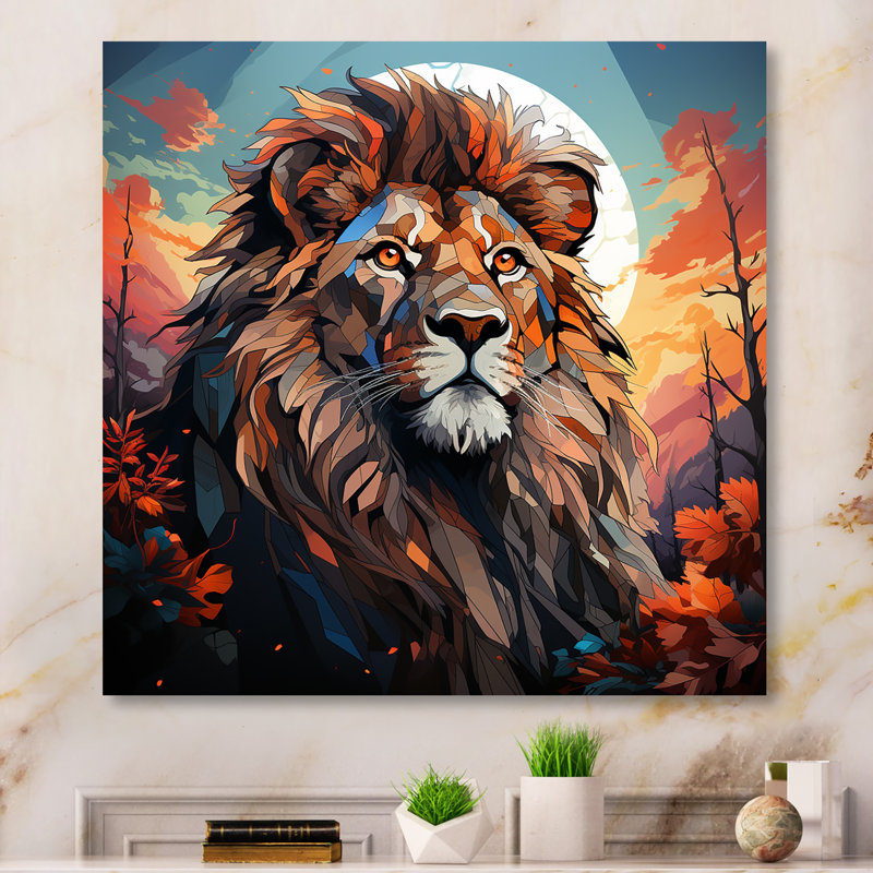 Décoration murale lune majestueuse, roi lion I - Lion, Toile tendue, H 16 po x l 16 po x P 1 po