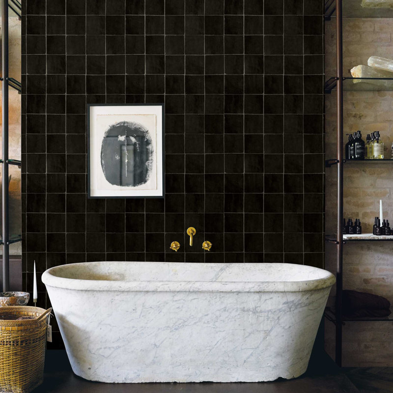 Zellige Tile Peel and Stick Wallpaper By Jeremiah Brent, 16.5" L x 20.5" W, Black
