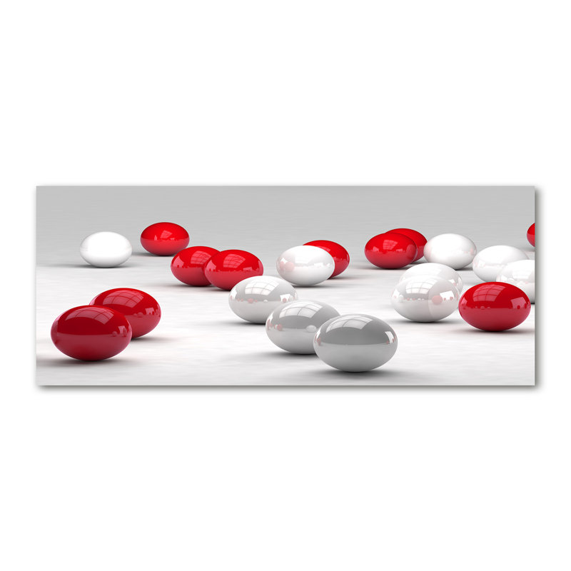 Red And White Balls - No Frame Print on Glass, 70cm H x 100cm W x 4cm D, Glass