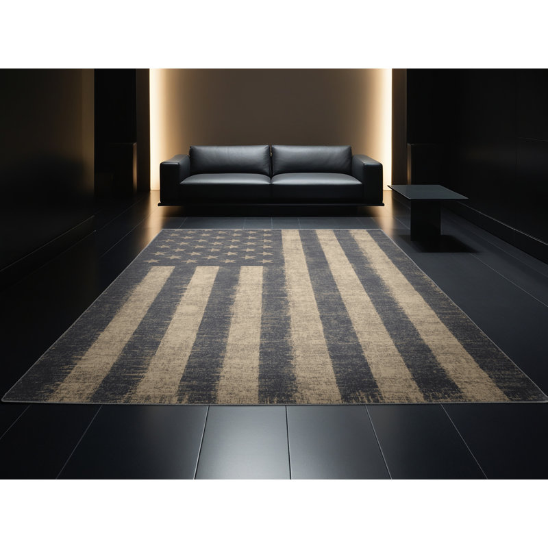 Soft Plush Escoto July 4Th Modern & Contemporary Abstract Area Rug in Gray – Gray Binding, 7x9