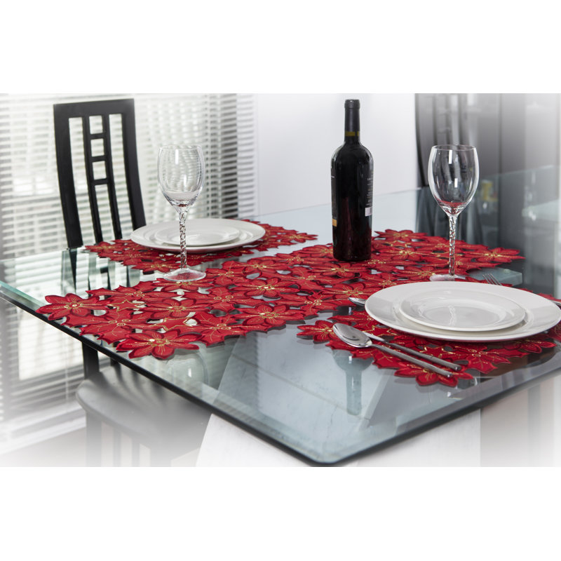 Ensemble de 4 napperons Joy Poinsettia, Rouge