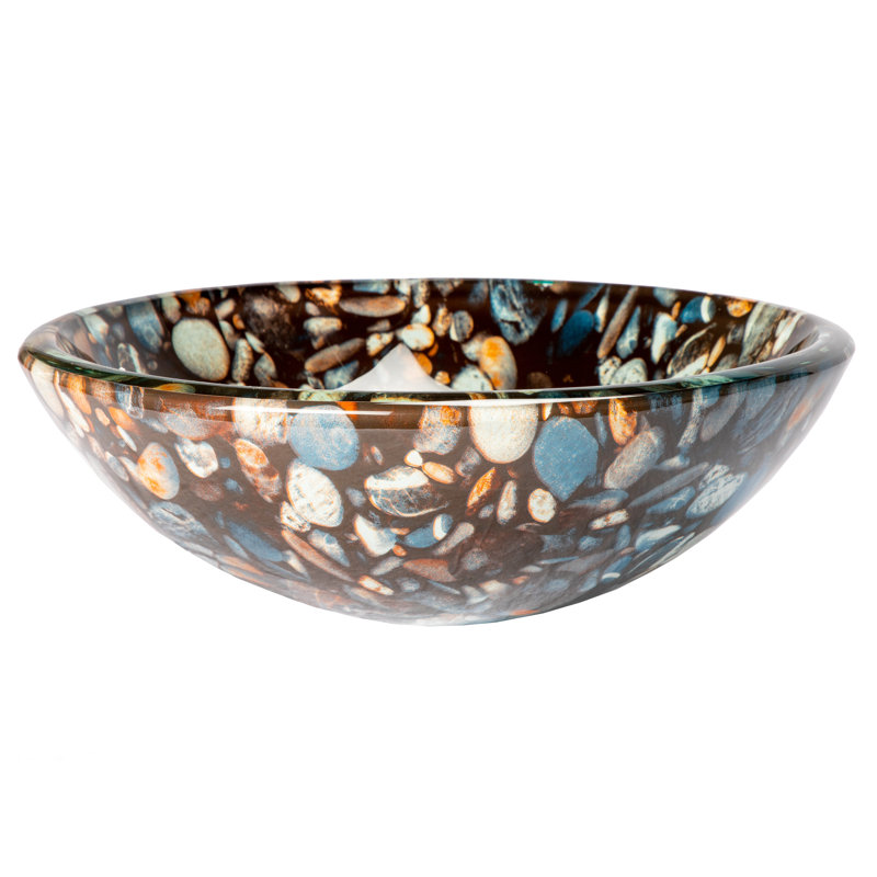 Natural Pebble Pattern Glass Circular Vessel Bathroom Sink