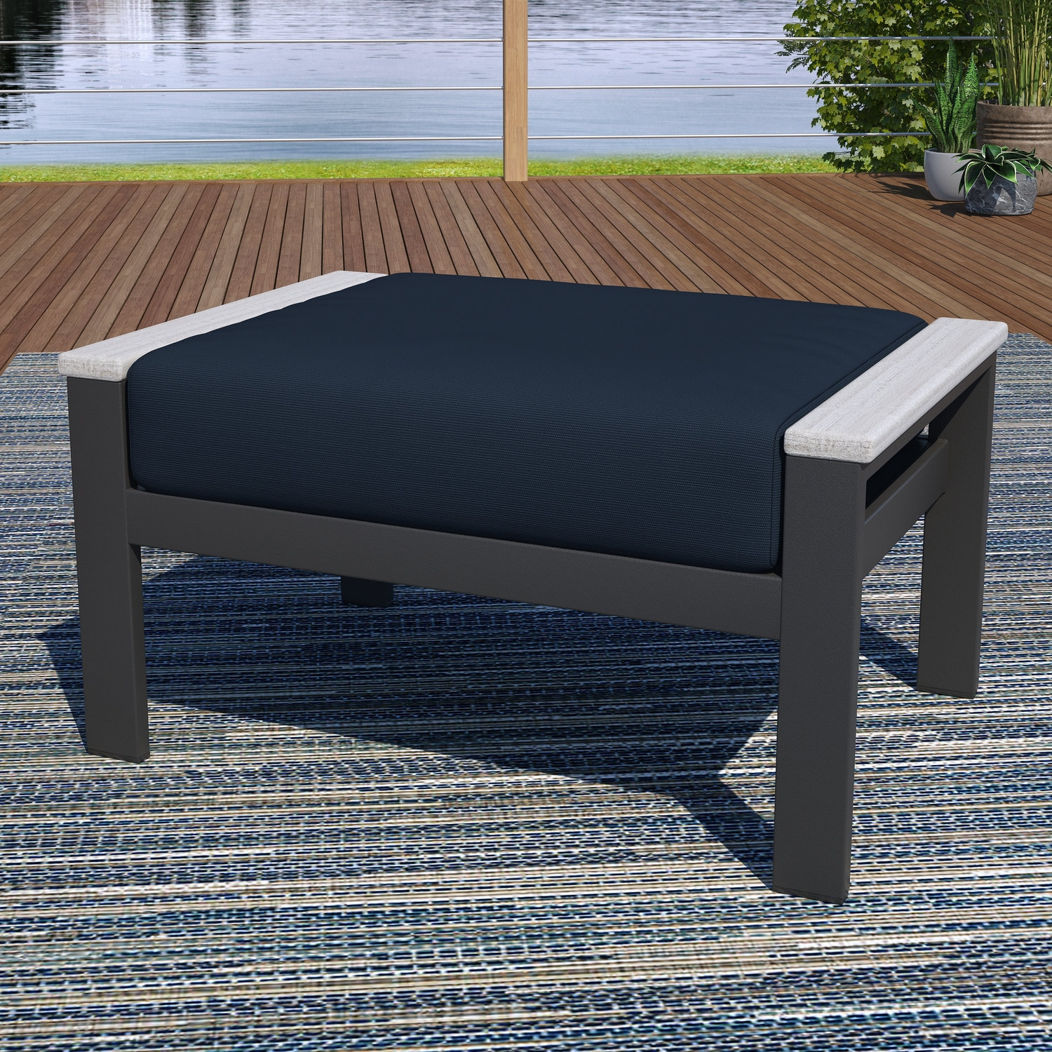 Townsend Sunbrella® Patio Ottoman, Canvas Navy Sunbrella® Canvas, Yes, White