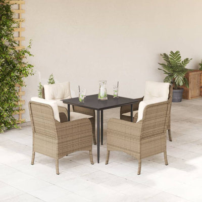 Ensemble repas 5 pièces avec coussins en rotin Vidaxl