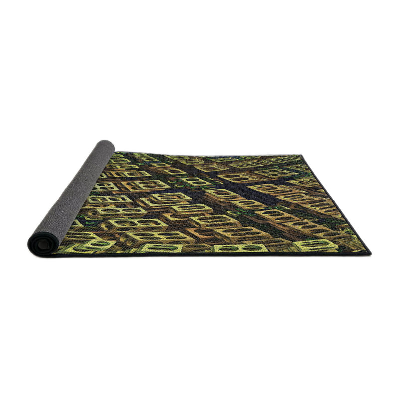 Tapis vert/brun à motifs, Rond 4 pi