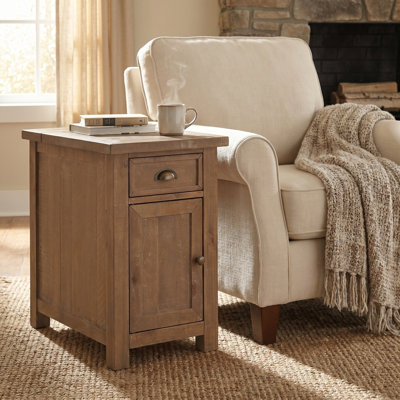 Balsam 25'' Tall Solid Wood End Table with Storage and Built-In Outlets