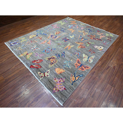 7'8" x 9'7" New Hand Knotted Grey Wool Rectangle Oriental Rug - MOA10288278