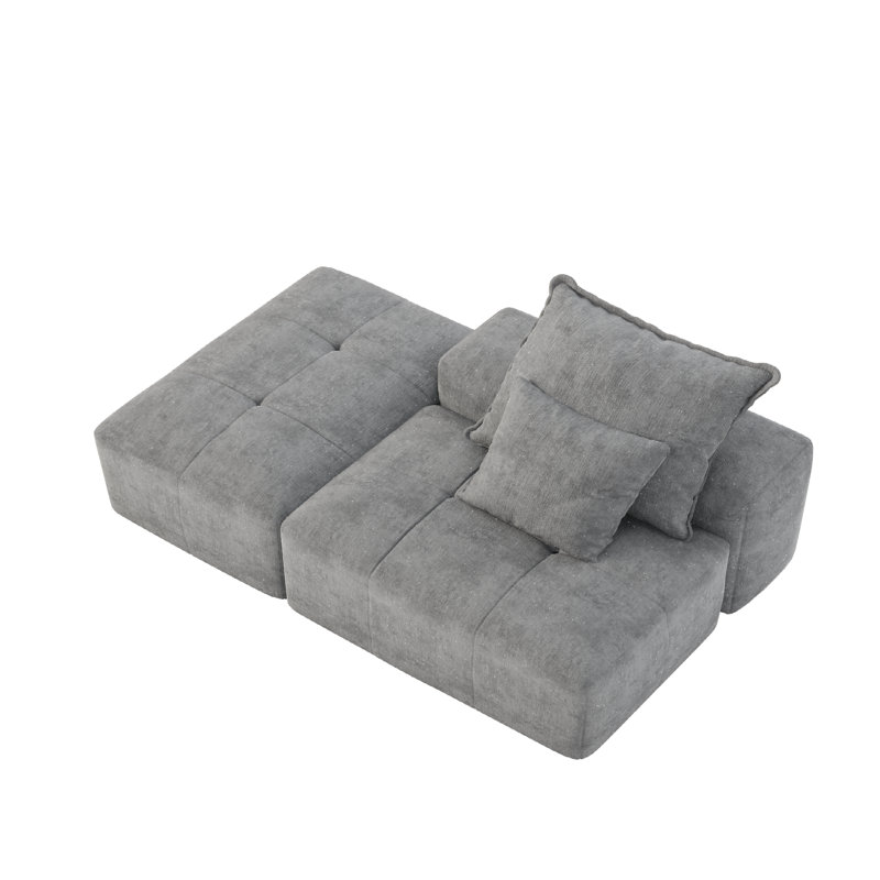 Canapé modulaire combiné avec 2 coussins, tissu chenille scintillant, conception capitonnée, coussin antidérapant, aucune installation requise