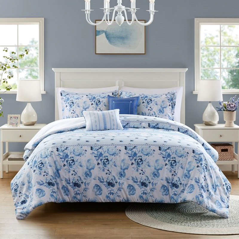 Édredon en microfibre pour lit simple / simple TG, magnifique rayure à motif floral, 2 taies décoratives et coussins décoratifs, literie lavable à pois, motif rayé charmant, rembourrage, textile lavable