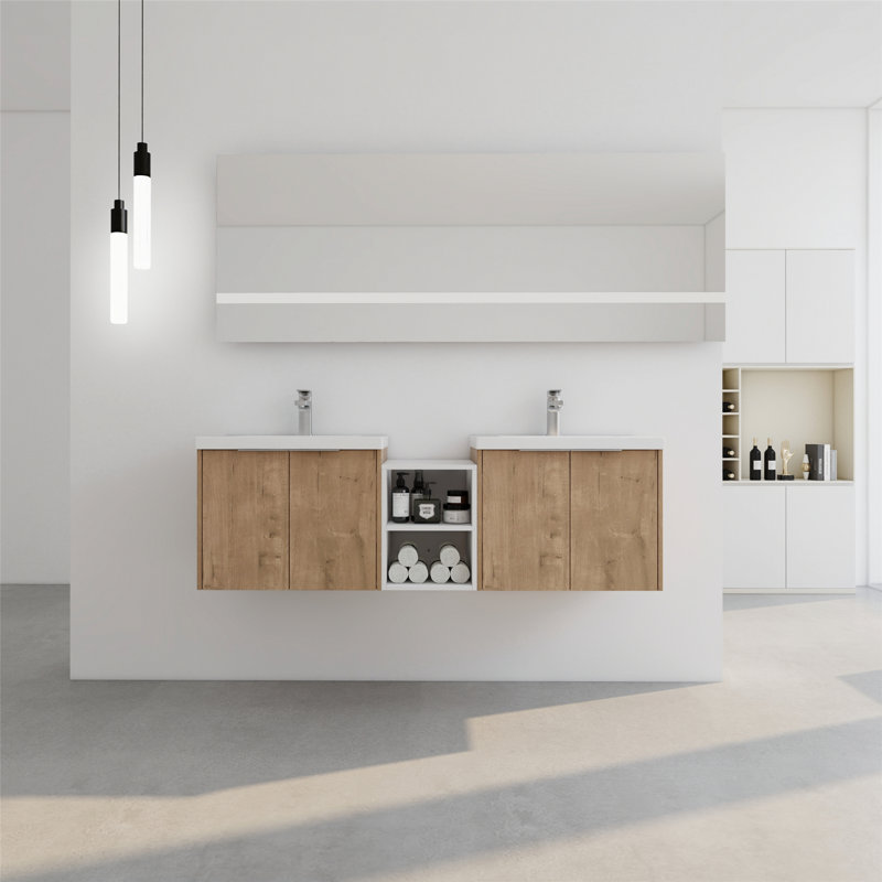 Meuble-lavabo avec lavabo, porte et tablettes, meuble-lavabo pour la maison, appartement