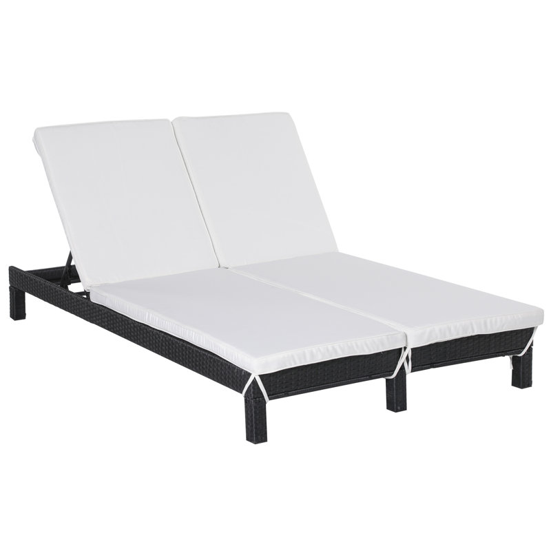 Chaise longue double inclinable avec coussins 47,25 po, Blanc, Noir, noir, noir, noir