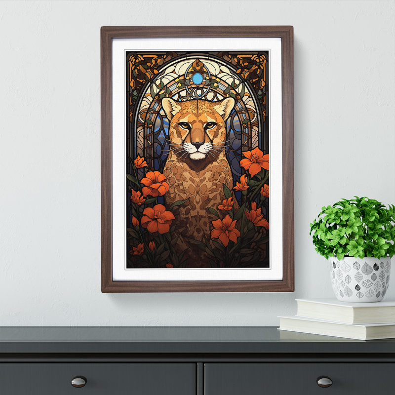 Cheetah Nouveau - Single Picture Frame Print on Wood, 34cm H x 25cm W x 2cm D, Walnut Framed