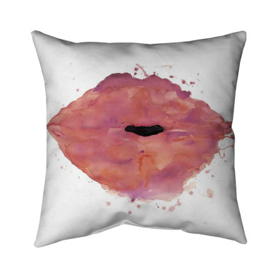 Watercolor Pink Lipstick Outdoor Throw Pillow | Home Decor