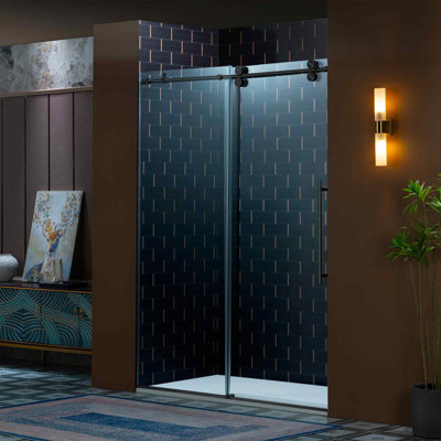 Porte de douche coulissante sans cadre H 76 po (largeur réglable de 56 à 60 pouces) avec installation réversible, verre de sécurité, conception anti-éclaboussures