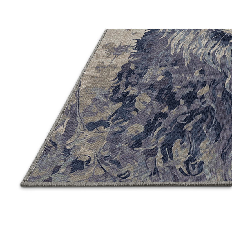 Machine Washable Gray Area Rug, Rectangle 3' x 5'